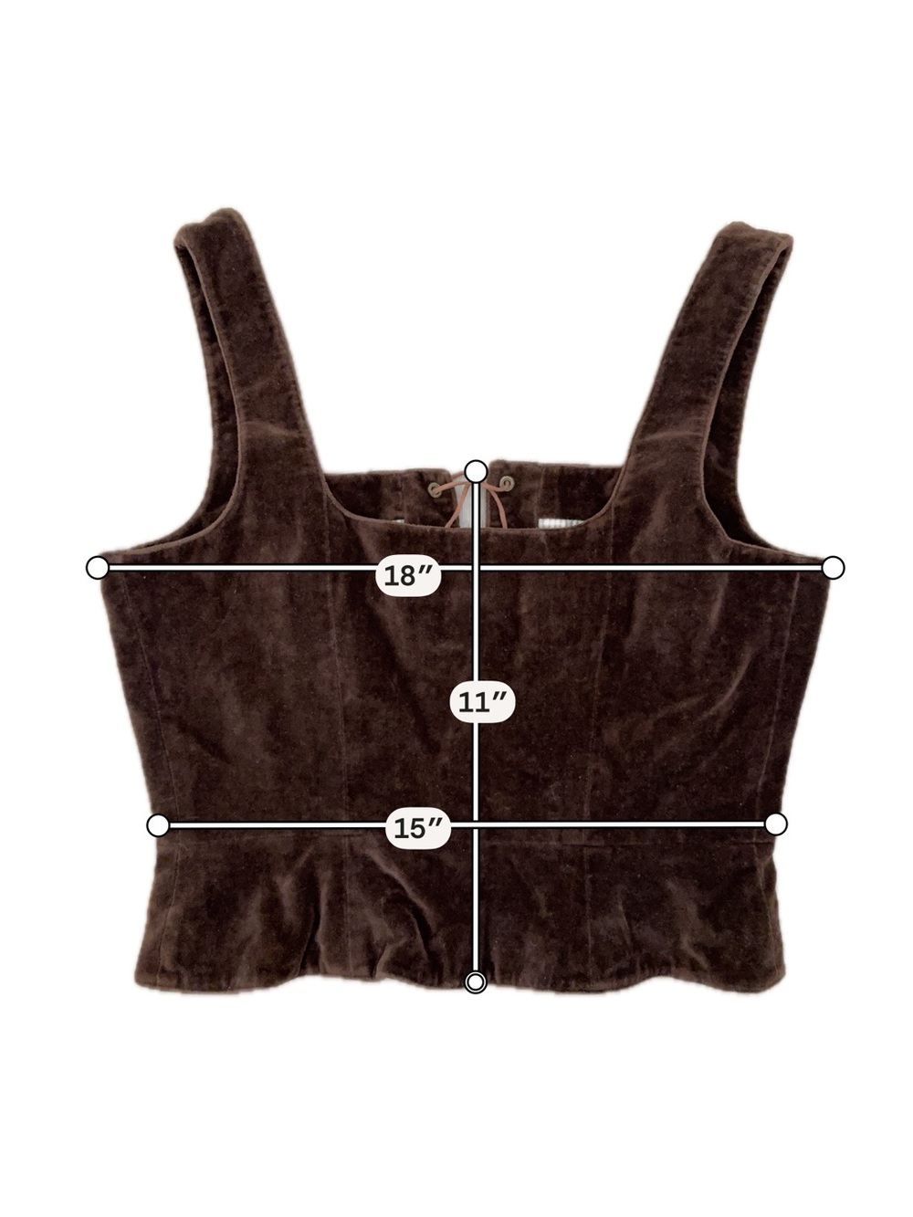 VTG RALPH by Ralph Lauren Chocolate Brown Velvet Leather Lace Up Sleeveless Top - Picture 4 of 5